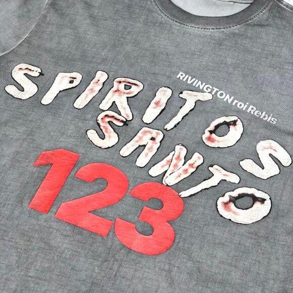 RIVINGTON ROI REBIS Distressed Vintage Lettering T Shirt Gray Short Sleeve - Picture 5 of 7